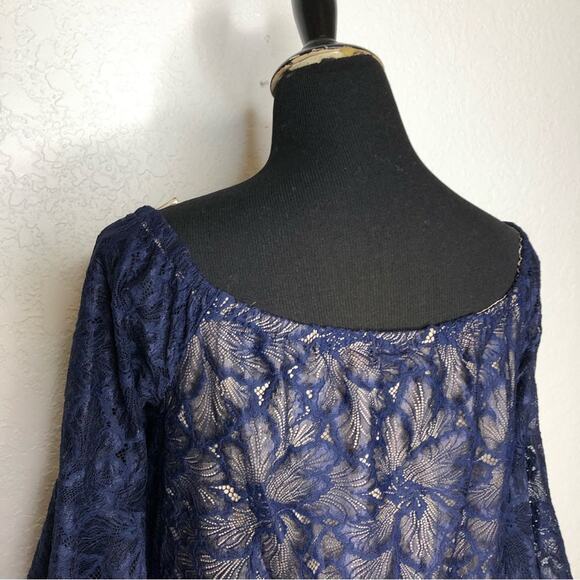 Trina Turk Akamai Lanai navy blue lace overlay off shoulder dress size 8 NWT - Picture 12 of 16
